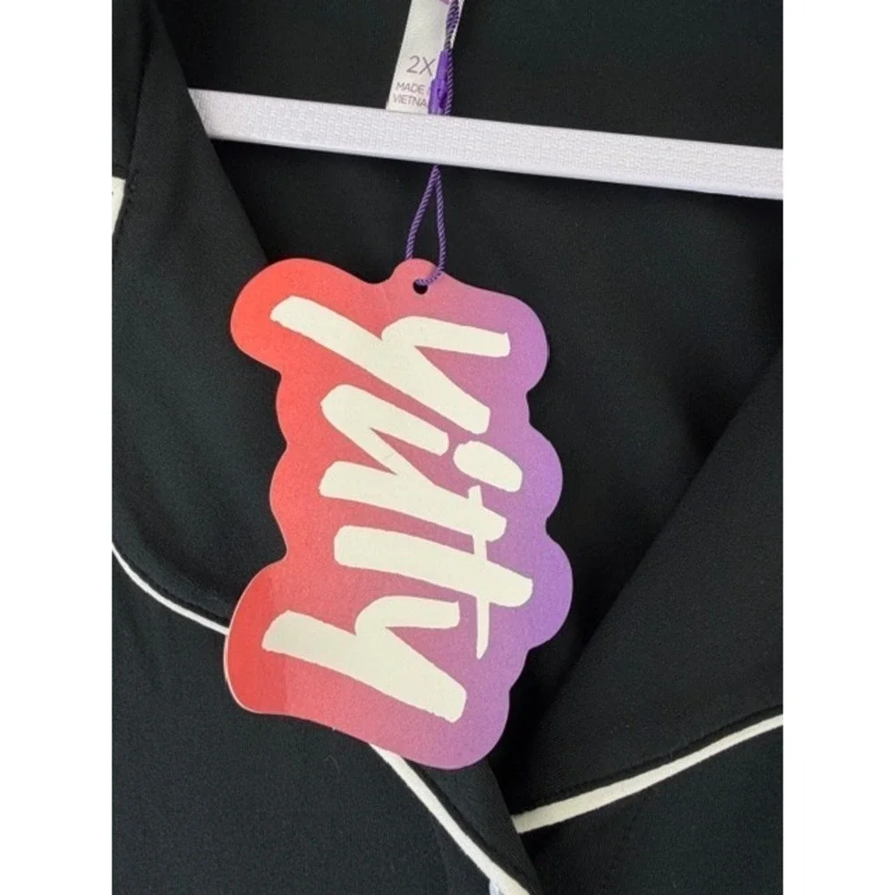 Yitty Cloud Jersey Sleep Top 2X Black Button‎ Soft Pajama Top Loungewear Cozy